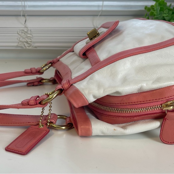 Y2K Coach Cricket Medium White Coral Pink Leather Tote Shoulder Bag Purse - Picture 9 of 16